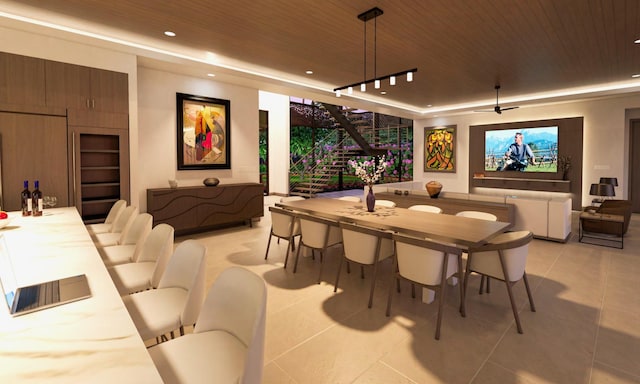 68-1006 Ke Kailani Dr, Kamuela, HI 96743 - dining area with light tile patterned floors, wooden ceiling, and recessed lighting