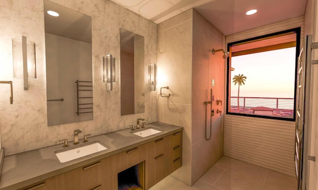 68-1006 Ke Kailani Dr, Kamuela, HI 96743 - full bathroom featuring double vanity, tile patterned floors, and tile walls