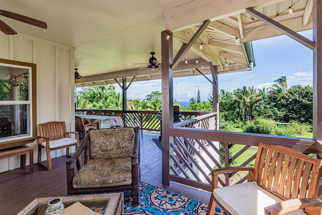 28-238 Akaka Falls Rd, Honomu, HI 96728 - wooden terrace with a ceiling fan