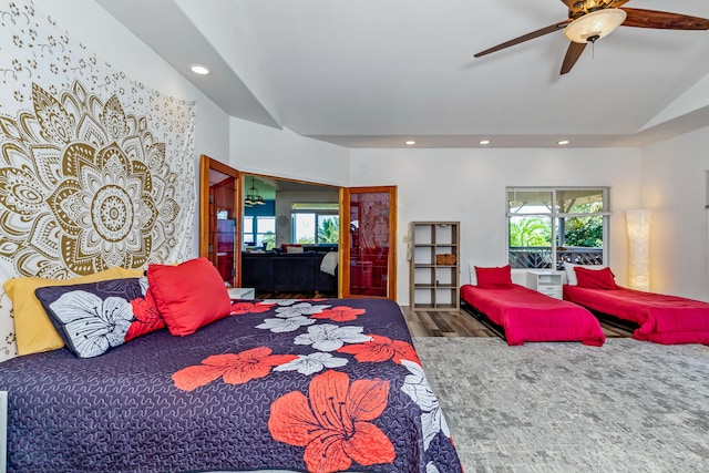 28-238 Akaka Falls Rd, Honomu, HI 96728 - bedroom featuring wood finished floors, recessed lighting, and ceiling fan