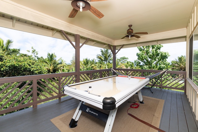 28-238 Akaka Falls Rd, Honomu, HI 96728 - wooden terrace featuring a ceiling fan