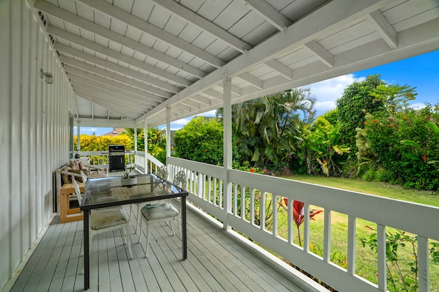 3795 Kelii Pl, Princeville, HI 96722 - wooden terrace with grilling area and a yard