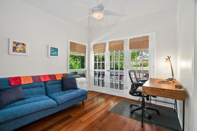 3795 Kelii Pl, Princeville, HI 96722 - home office featuring hardwood / wood-style flooring, healthy amount of natural light, and ceiling fan