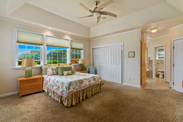 6201-B Kawaiihau Rd Unit B, Kapaa, HI 96746 - bedroom featuring light carpet, a closet, a ceiling fan, and ensuite bathroom