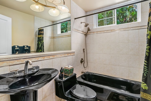 6201-B Kawaiihau Rd Unit B, Kapaa, HI 96746 - full bathroom featuring tile walls and shower / bath combo with shower curtain