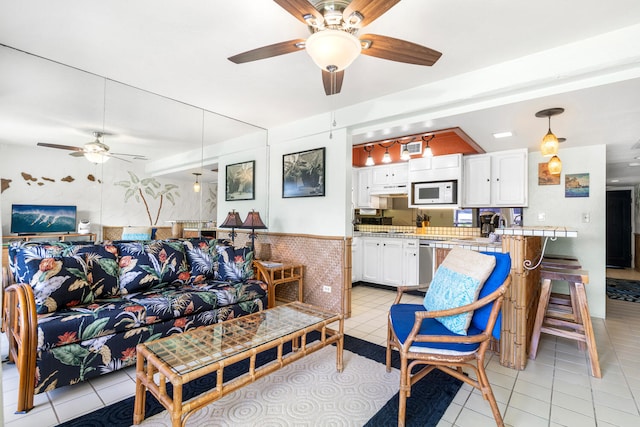 75-6082 Alii Dr Unit A207, Kailua-Kona, HI 96740 - living room with ceiling fan and light tile patterned flooring