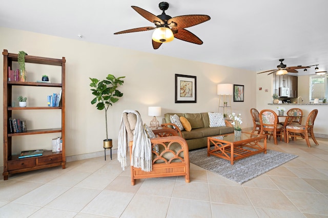 78-6800 Alii Dr Unit 7202, Kailua-Kona, HI 96740 - living area featuring a ceiling fan and tile patterned floors