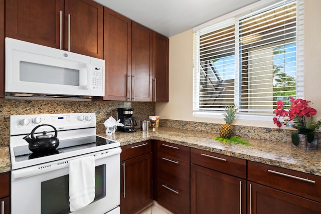 78-6800 Alii Dr Unit 7202, Kailua-Kona, HI 96740 - kitchen featuring white appliances, light stone countertops, and decorative backsplash