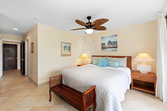 78-6800 Alii Dr Unit 7202, Kailua-Kona, HI 96740 - bedroom with light tile patterned flooring, ceiling fan, and recessed lighting
