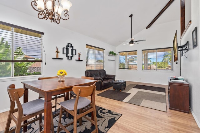 68-1760 Nawili Pl, Waikoloa, HI 96738 - dining room featuring light wood-type flooring, healthy amount of natural light, vaulted ceiling, and a chandelier