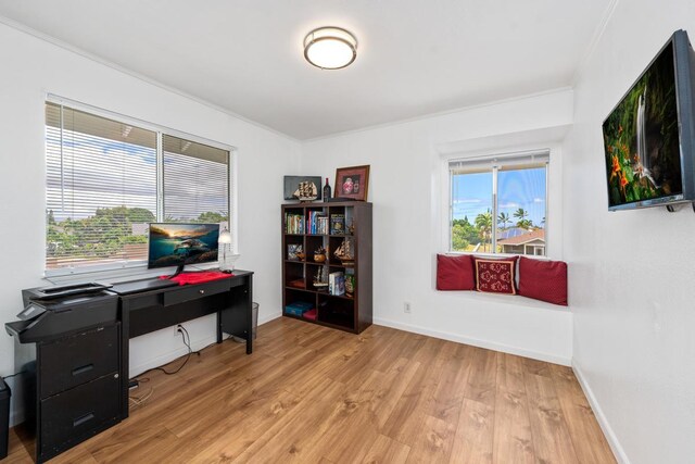 68-1760 Nawili Pl, Waikoloa, HI 96738 - office featuring light wood-style flooring and ornamental molding