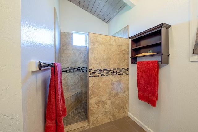 68-1785 Niu Haohao Pl, Waikoloa, HI 96738 - bathroom with a walk in shower, vaulted ceiling, and wood finished floors