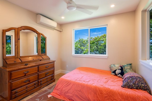 68-1785 Niu Haohao Pl, Waikoloa, HI 96738 - bedroom featuring a wall mounted air conditioner, recessed lighting, and a ceiling fan
