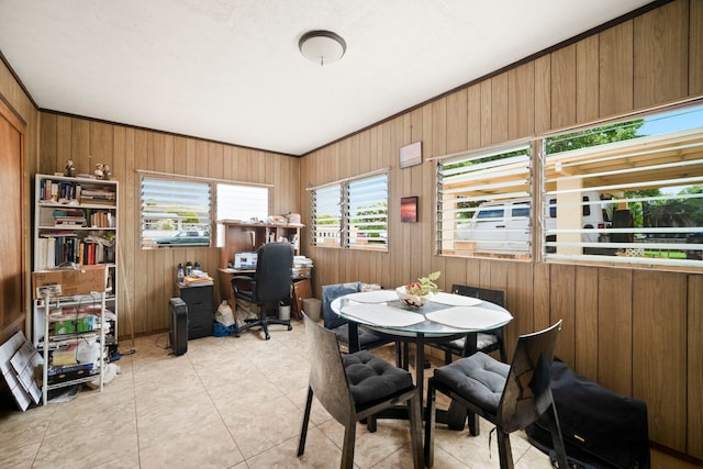 7786 Ulili Rd, Kekaha, HI 96752 - dining room with wood walls, an office area, and light tile patterned floors