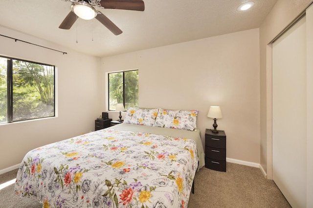 15-2736 Ahi St, Pahoa, HI 96778 - carpeted bedroom featuring a ceiling fan and recessed lighting