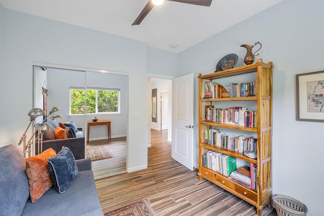68-2182 Laakea Way, Waikoloa, HI 96738 - sitting room with a ceiling fan and wood finished floors