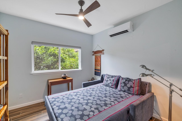68-2182 Laakea Way, Waikoloa, HI 96738 - bedroom featuring an AC wall unit, wood finished floors, and ceiling fan