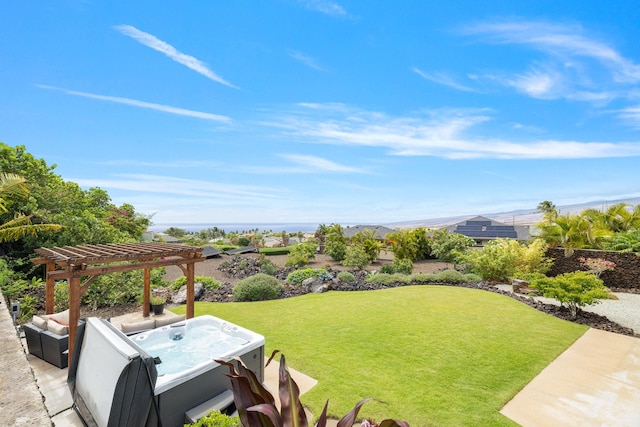 68-2182 Laakea Way, Waikoloa, HI 96738 - view of grassy yard featuring a pergola and a hot tub
