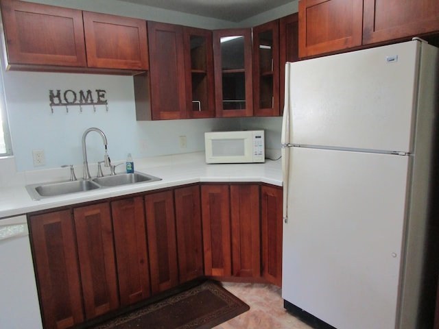 478 Hilinai St, Hilo, HI 96720 - kitchen featuring white appliances, light countertops, and glass insert cabinets
