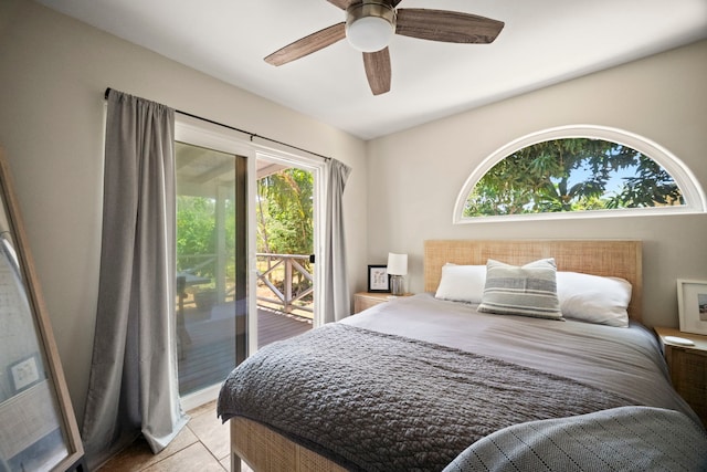 2375 Kipuka St, Koloa, HI 96756 - tiled bedroom featuring access to outside and ceiling fan