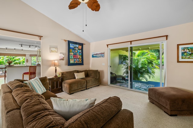 2364-C Hulemalu Rd, Lihue, HI 96766 - carpeted living area with a ceiling fan and vaulted ceiling