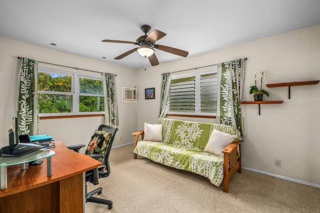 2364-C Hulemalu Rd, Lihue, HI 96766 - office area with carpet, ceiling fan, and a wall unit AC