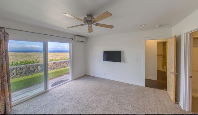 73-4369 Mau Loa Hema Pl, Kailua-Kona, HI 96740 - unfurnished bedroom featuring an AC wall unit, access to exterior, carpet flooring, and ceiling fan