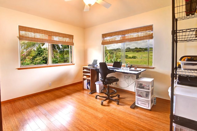 39 Kula Pl Unit 1, Hilo, HI 96720 - office area featuring ceiling fan and wood finished floors