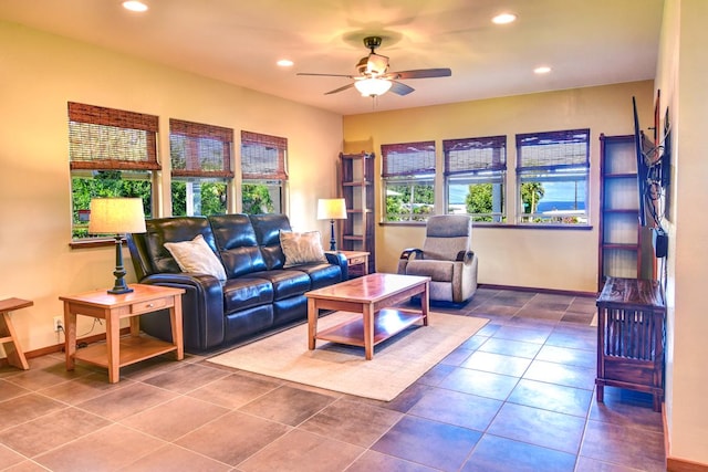 39 Kula Pl Unit 1, Hilo, HI 96720 - living area with a ceiling fan, recessed lighting, and tile patterned flooring