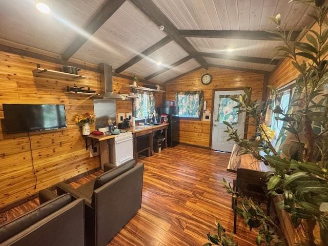 18-2026 Mahena St, Volcano, HI 96785 - living room featuring wood walls, wood finished floors, and wood ceiling