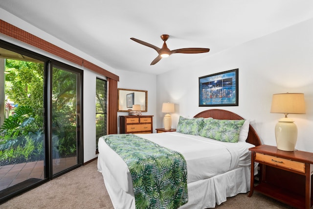1870 Hoone Rd Unit 511, Koloa, HI 96756 - bedroom featuring carpet floors, access to exterior, and ceiling fan