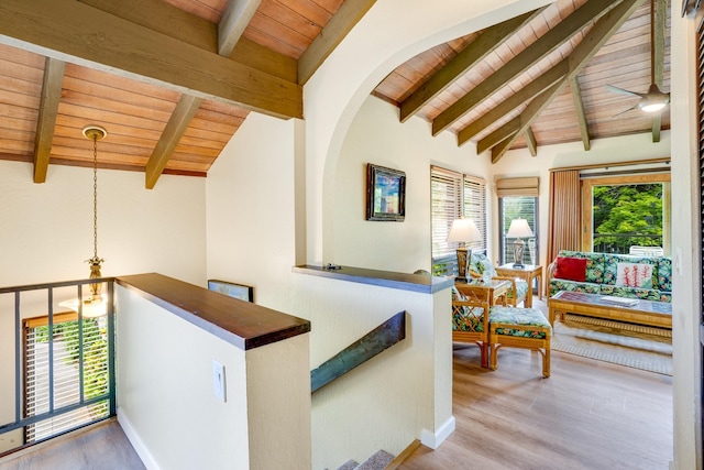 1901 Poipu Rd Unit 824, Koloa, HI 96756 - corridor featuring wooden ceiling, an upstairs landing, and wood finished floors