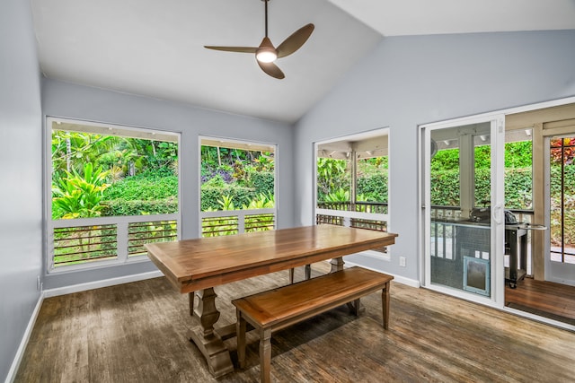 2895 Wawae Rd, Kalaheo, HI 96741 - dining area with a ceiling fan, lofted ceiling, and wood finished floors