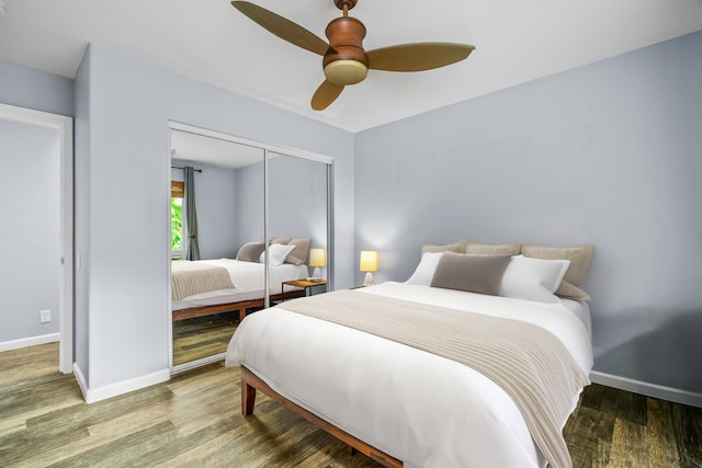 2895 Wawae Rd, Kalaheo, HI 96741 - bedroom with wood finished floors, a closet, and ceiling fan