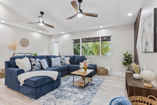 15-1408 13th Ave, Keaau, HI 96749 - living room featuring a ceiling fan, recessed lighting, and light wood-style floors