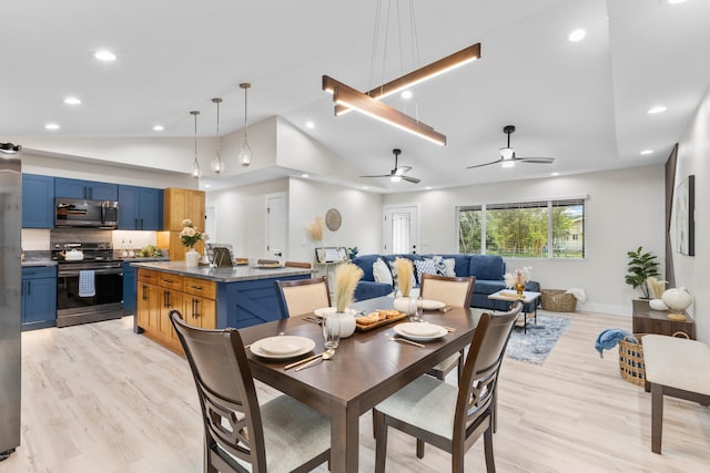 15-1408 13th Ave, Keaau, HI 96749 - dining area featuring vaulted ceiling, recessed lighting, light wood-style flooring, and a ceiling fan