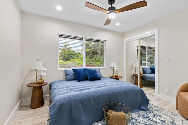15-1408 13th Ave, Keaau, HI 96749 - bedroom with multiple windows, light wood-style flooring, ceiling fan, a closet, and recessed lighting