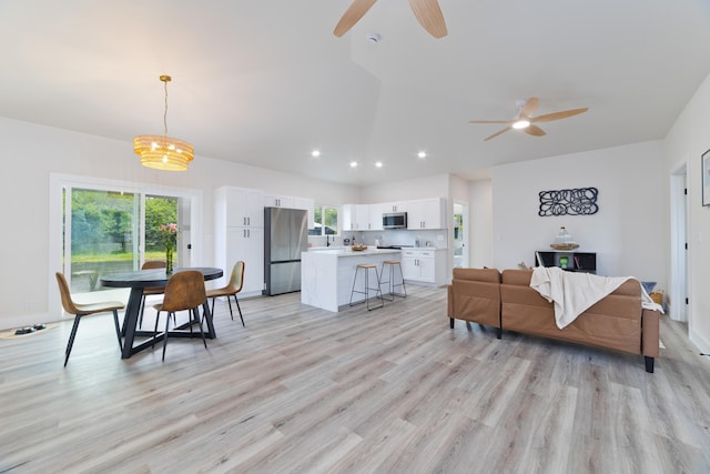 15-1713 32nd Ave, Keaau, HI 96749 - living area with ceiling fan, light wood-style floors, recessed lighting, and lofted ceiling