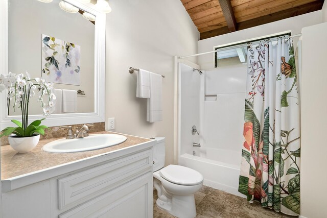 4460 Kai Ikena Dr, Kalaheo, HI 96741 - full bath with wood ceiling, vanity, and shower / bath combo with shower curtain