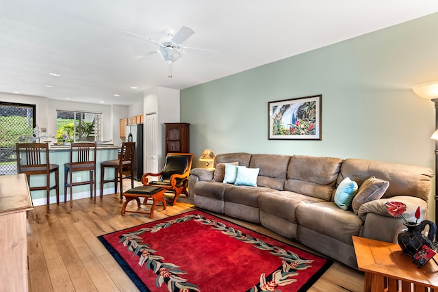 75-5919 Alii Dr Unit M3, Kailua-Kona, HI 96740 - living area featuring light wood-type flooring, ceiling fan, and recessed lighting