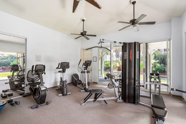 75-5919 Alii Dr Unit M3, Kailua-Kona, HI 96740 - gym with ceiling fan, plenty of natural light, and lofted ceiling
