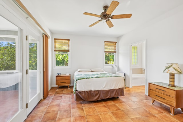 2645 Keoki Pl, Kalaheo, HI 96741 - bedroom featuring access to outside, light tile patterned floors, and ceiling fan
