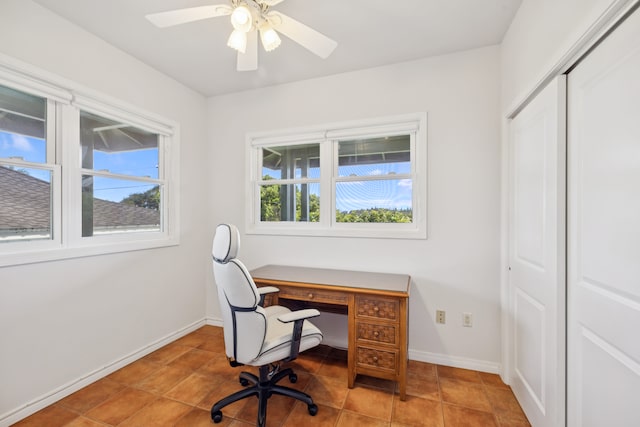 2645 Keoki Pl, Kalaheo, HI 96741 - tiled office space featuring baseboards and ceiling fan