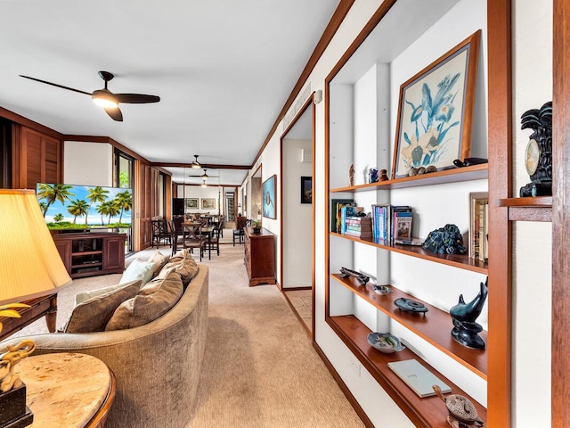 68-1399 Mauna Lani Dr Unit D201, Kamuela, HI 96743 - living room with carpet flooring and a ceiling fan