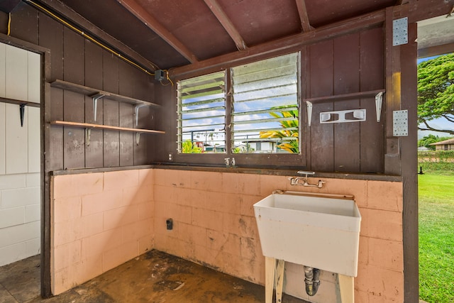 3878 Mamaki St, Koloa, HI 96756 - washroom with a sink and concrete block wall