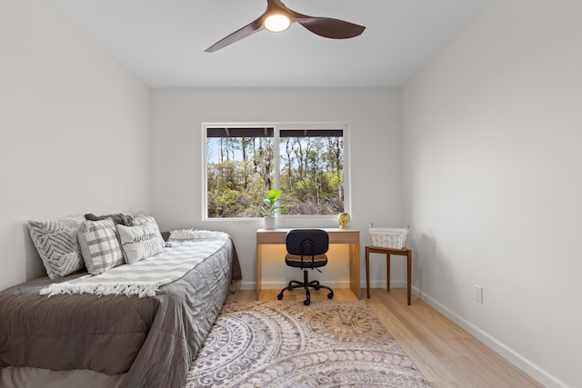 16-2072 Kuhio Dr, Pahoa, HI 96778 - bedroom featuring wood finished floors, a desk, and a ceiling fan