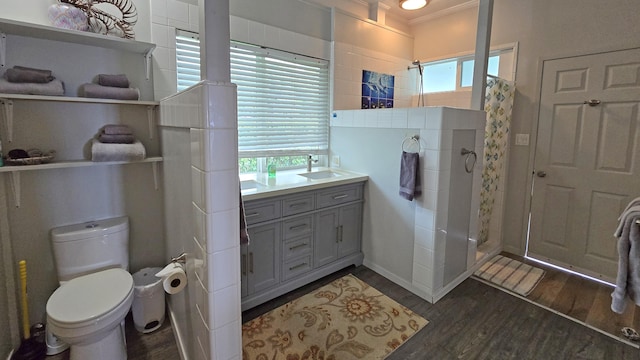 82-6047 Puuhonua Rd, Captain Cook, HI 96704 - full bath featuring wood finished floors, a shower stall, vanity, healthy amount of natural light, and crown molding