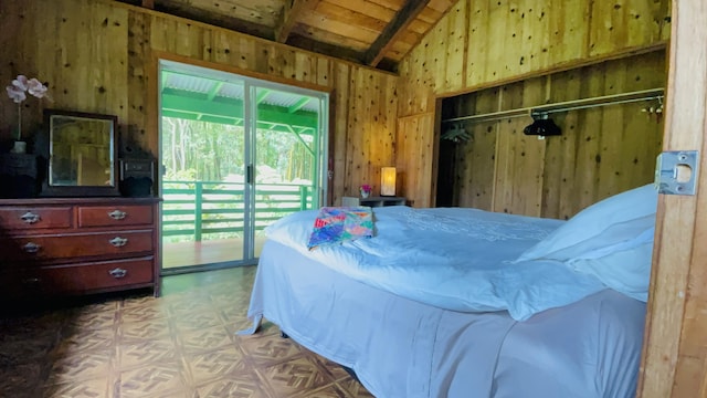 11-3170 Anuhea St, Volcano, HI 96785 - bedroom with wooden walls, wooden ceiling, access to outside, and a closet
