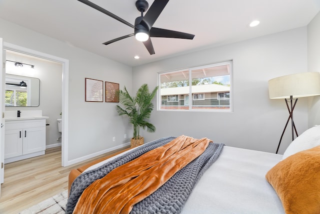 16-2148 Pukalani Dr, Pahoa, HI 96778 - bedroom featuring light wood-type flooring, recessed lighting, ensuite bath, and ceiling fan