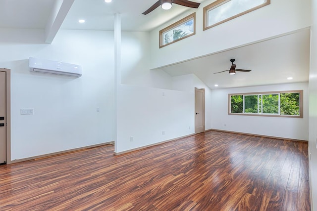 4417-B Kahili Makai St Unit D, Kilauea, HI 96754 - spare room featuring a ceiling fan, a wall unit AC, wood finished floors, and recessed lighting